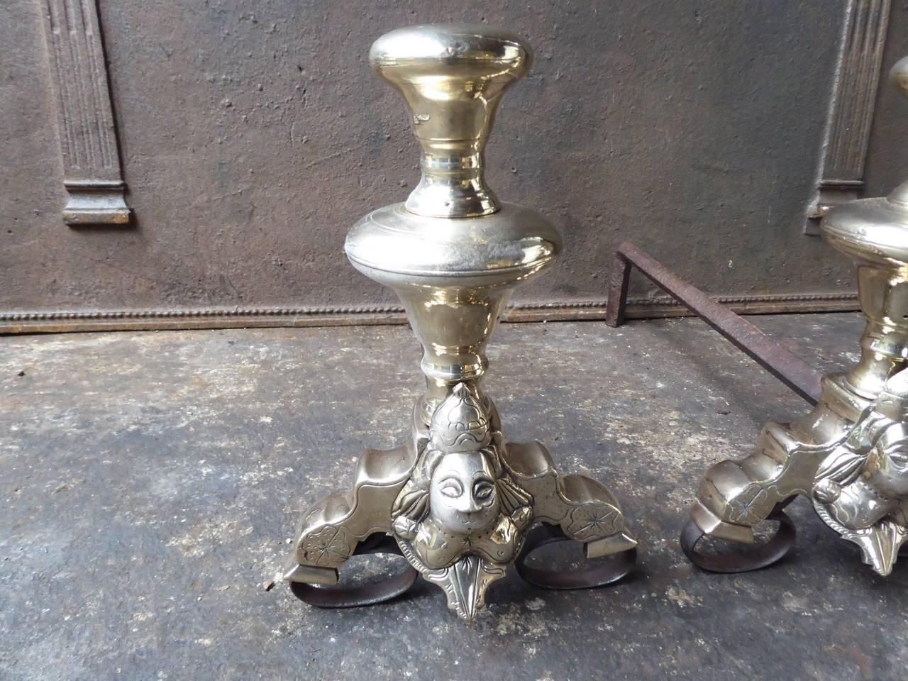 French Bronze Louis XIV Andirons, 17th Century, With Marmosets photo Home Decor