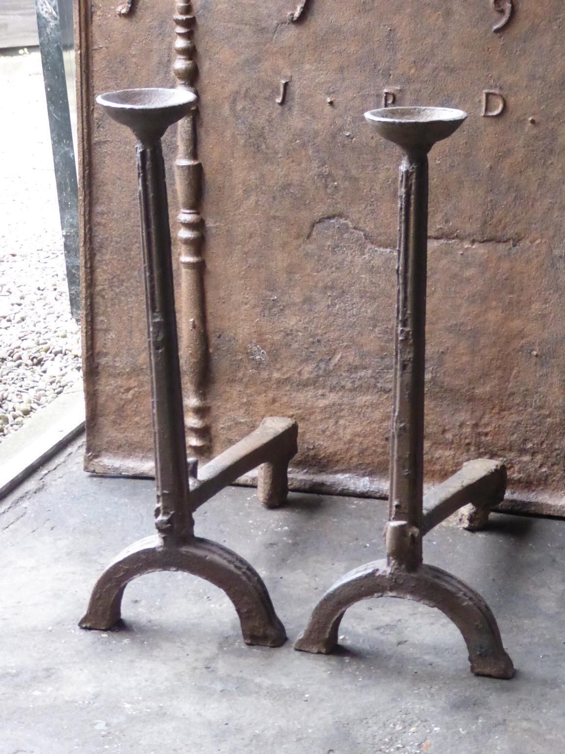 16th 17th Century French Gothic Andirons Or Firedogs photo for sale
