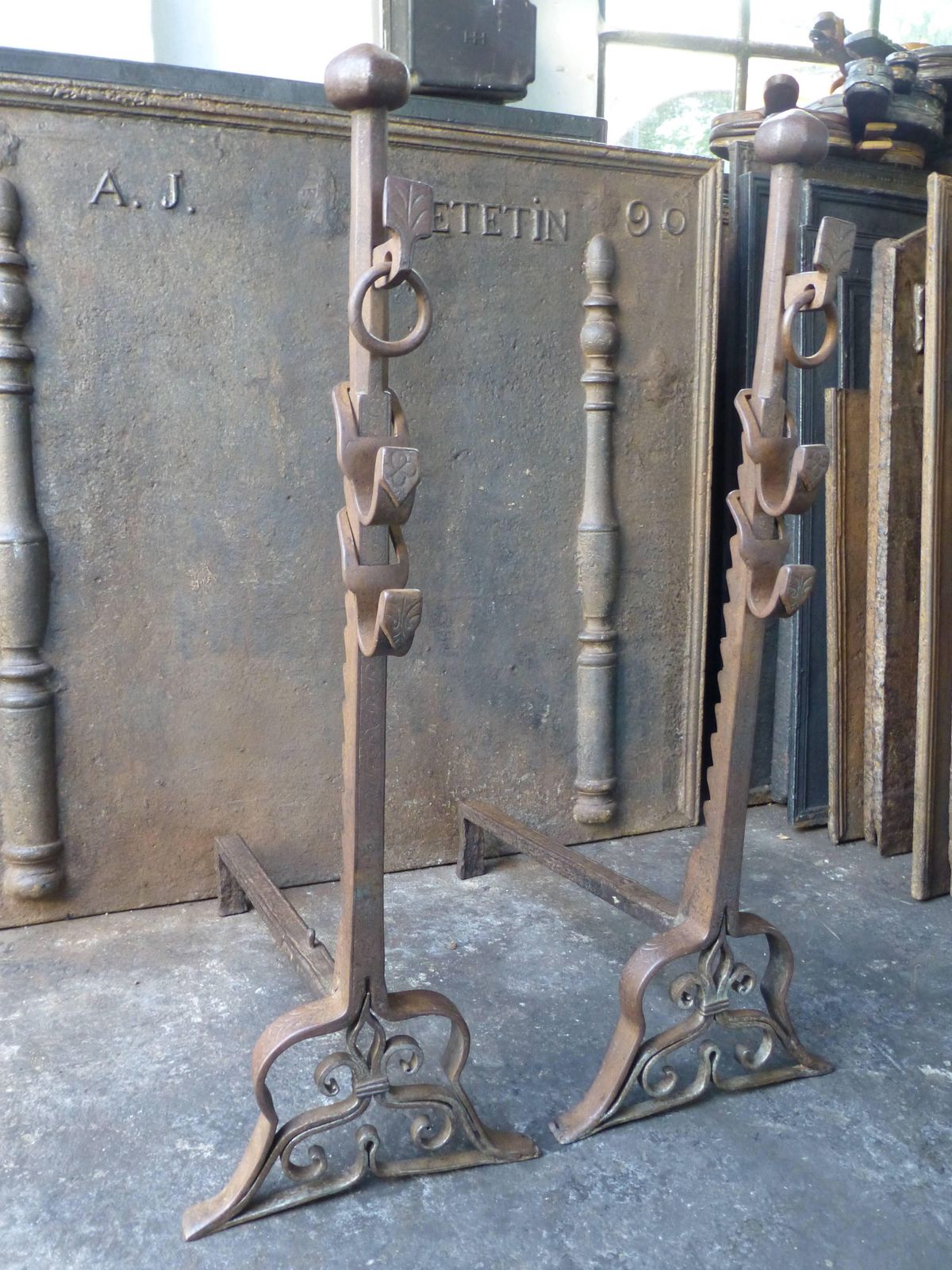 19th Century Large French Andirons, Firedogs photo for sale