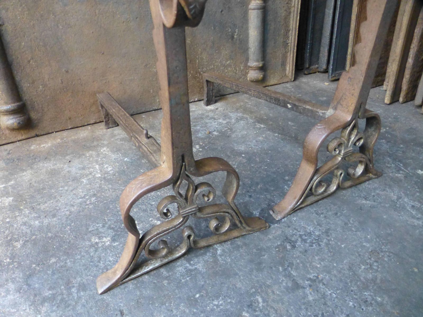 photo furniture 19th Century Large French Andirons, Firedogs