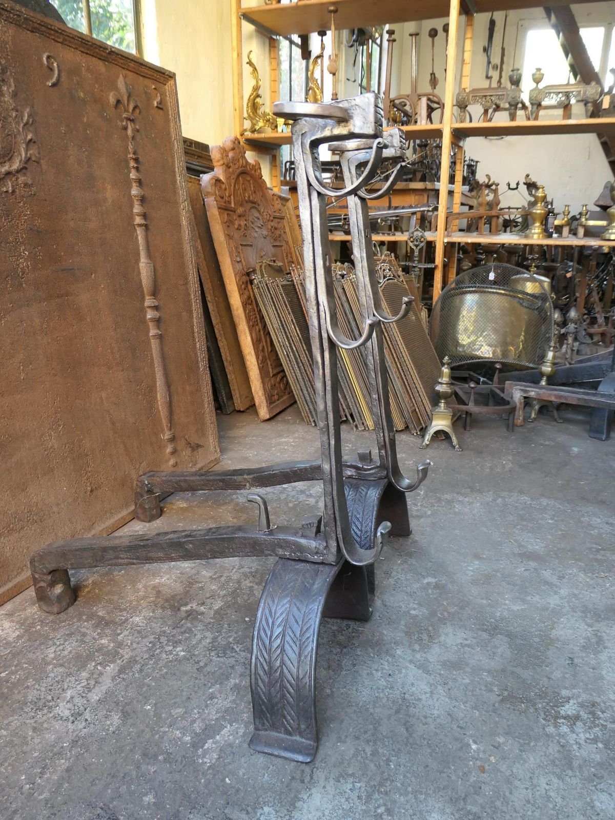 photo buy Large French Gothic 'Bull's Head' Andirons Or Firedogs, 17th Century