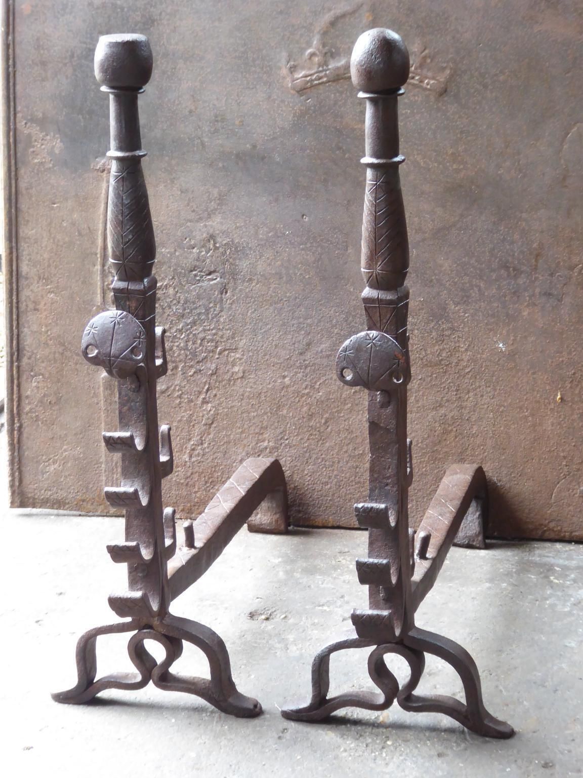 Beautiful 17th Century French Louis XIII Andirons Or Firedogs photo for sale