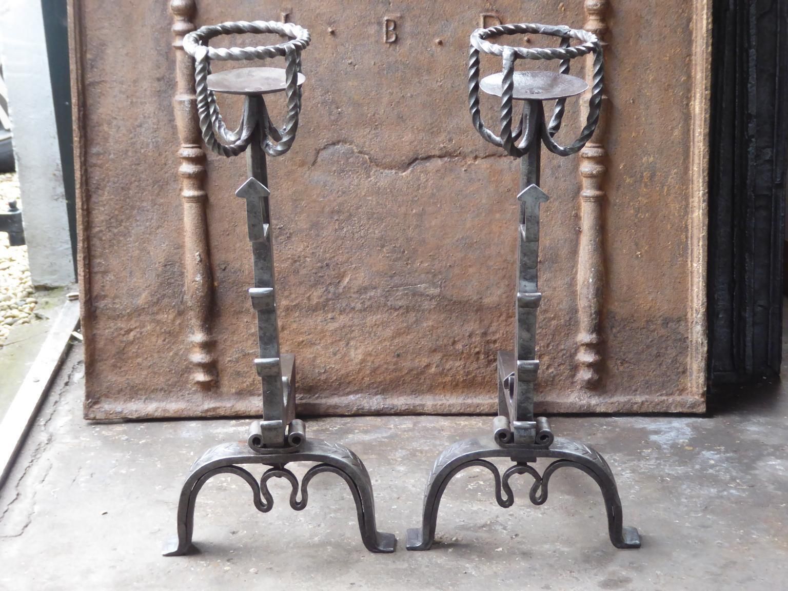 Large French Gothic Andirons Or Firedogs, 18th Century photo for sale