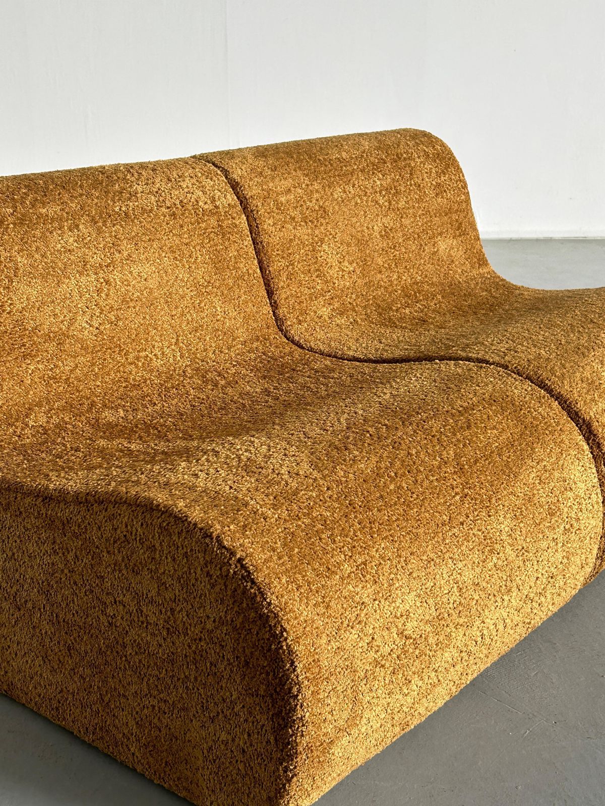 photo furniture Pair Of Italian Mid Century Modern Lounge Chairs In Ochre Boucle, 1970s Italy