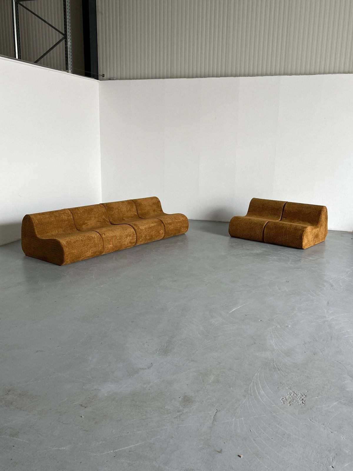 Italian Mid Century Modular Sofa Or Seating Set In Ochre Boucle, 1970s Italy photo Furniture