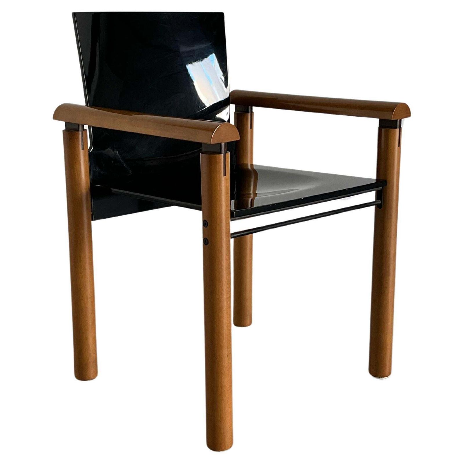 1 Of 6 Elegant Modernist Armchairs In Dark Gloss Finish, Attributed To Artelano
