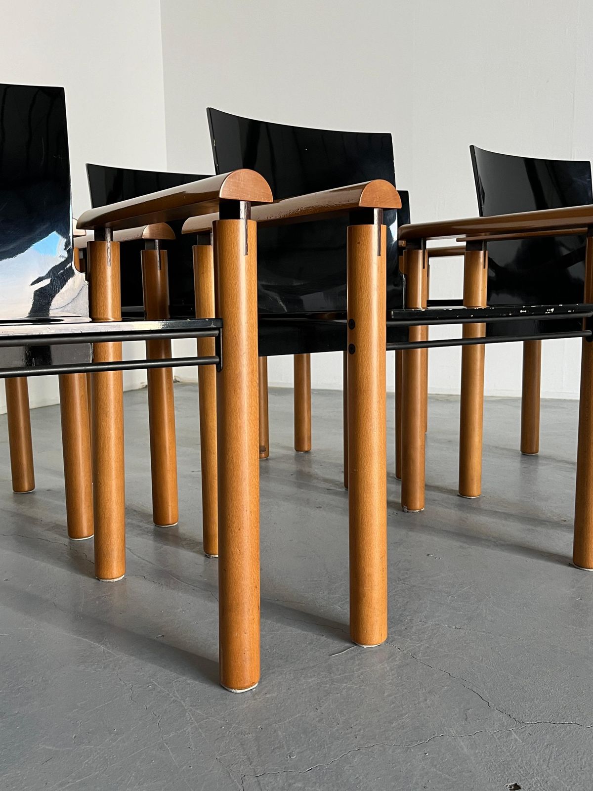 Furniture 1 Of 6 Elegant Modernist Armchairs In Dark Gloss Finish, Attributed To Artelano photo