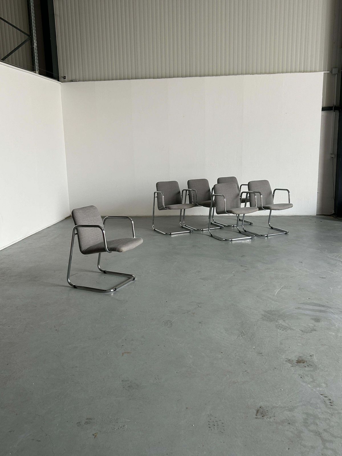 1 Of 6 Italian Space Age Chromed Tubular Steel Cantilever Lounge Armchairs, 70s photo furniture