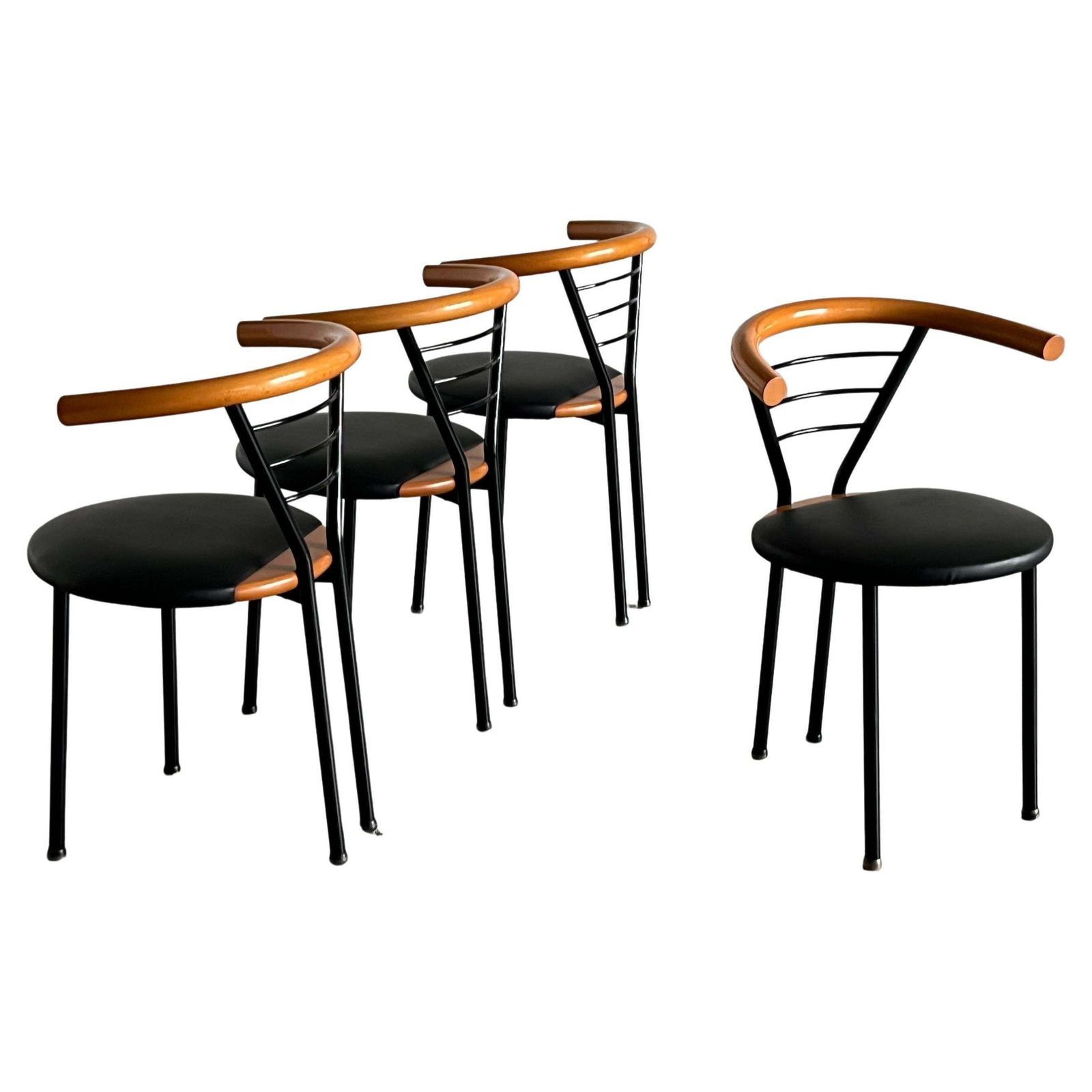 Set Of 4 Vintage Postmodern Geometrical Armchairs, Sculptural Memphis Style, 90s