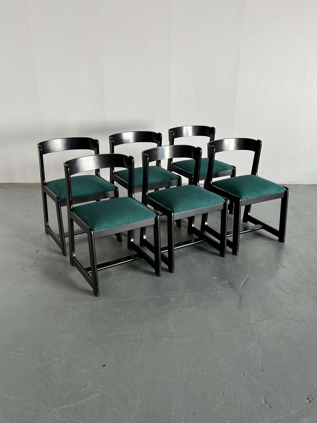Set Of 6 Mid Century Wooden Vintage Dining Chairs In Style Of Willy Rizzo, 1970s photo for sale
