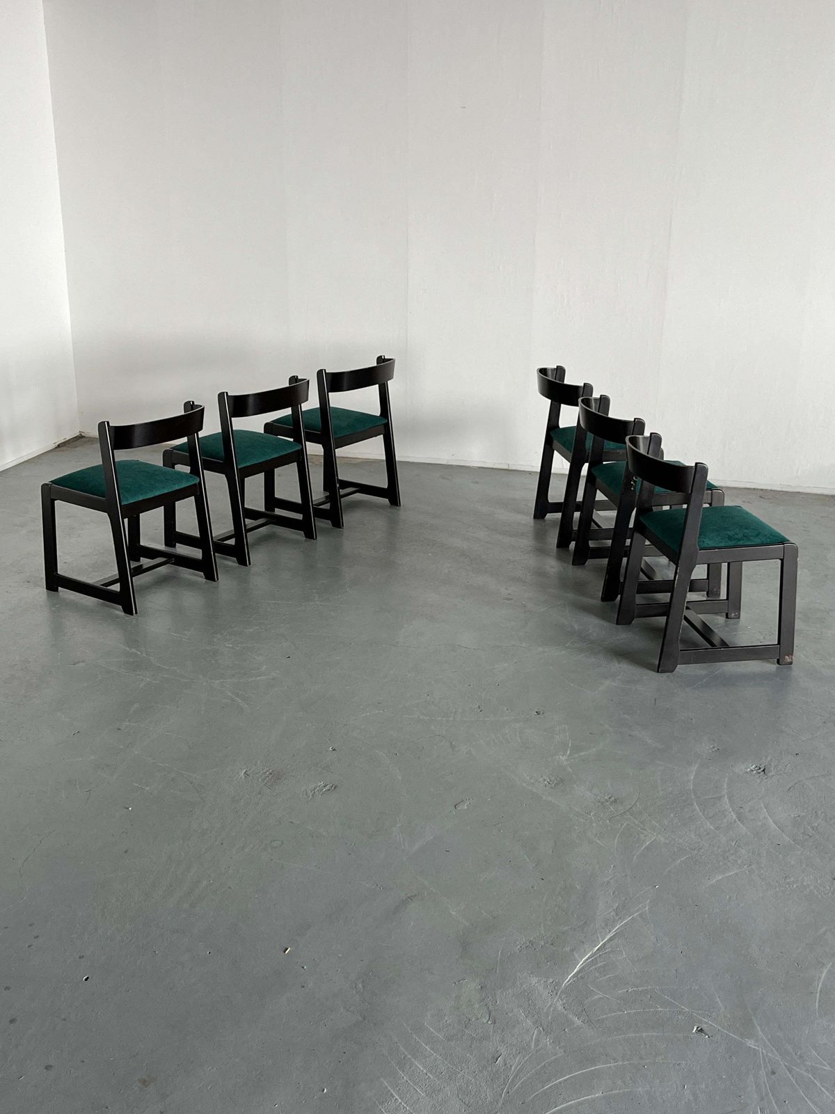Set Of 6 Mid Century Wooden Vintage Dining Chairs In Style Of Willy Rizzo, 1970s photo Furniture