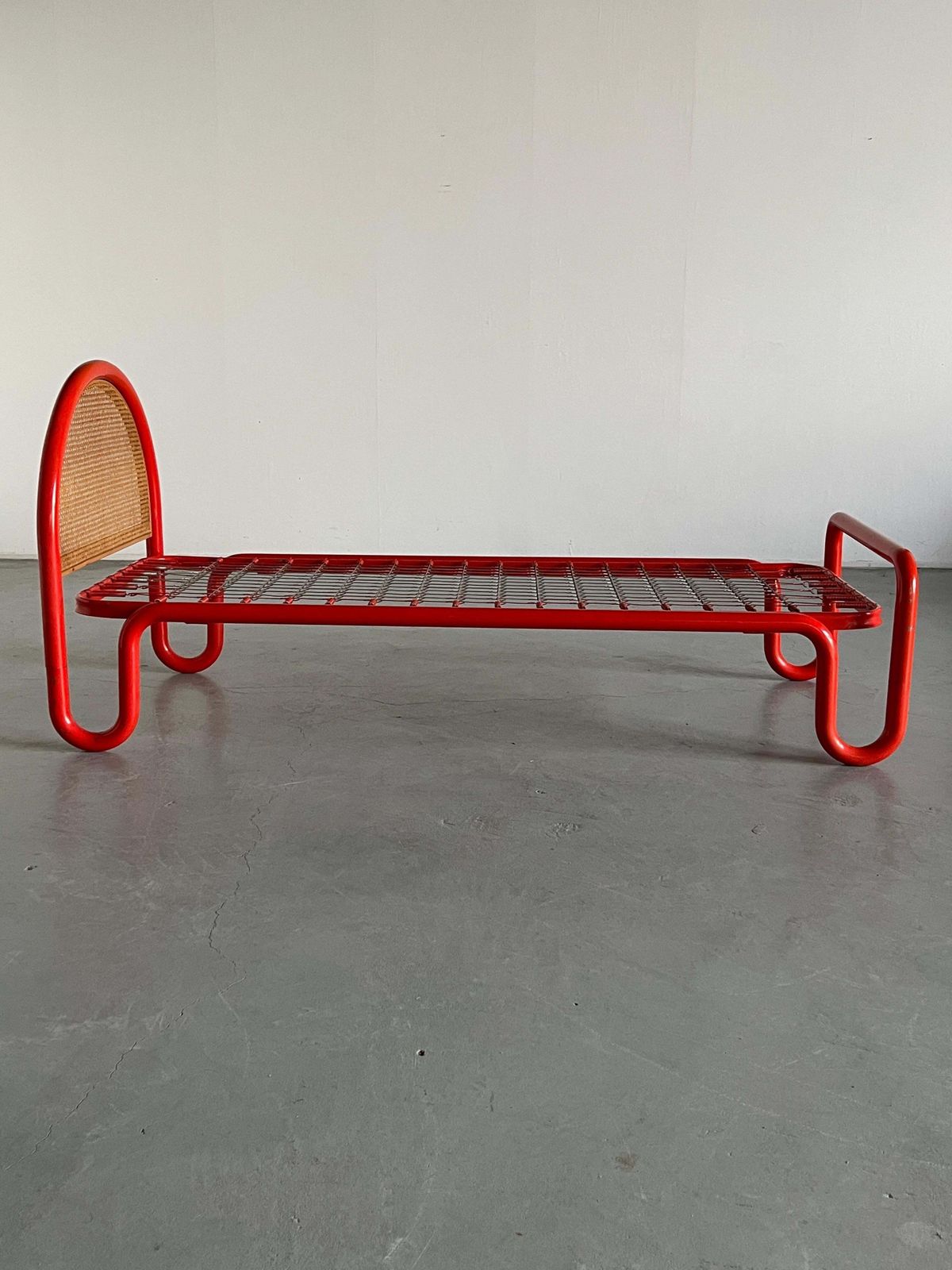 Gae Aulenti Style Tubular Metal And Cane Bed Frame, 1960s Italy photo Furniture