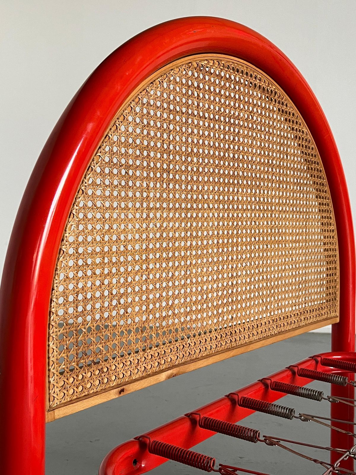 Gae Aulenti Style Tubular Metal And Cane Bed Frame, 1960s Italy photo vintage