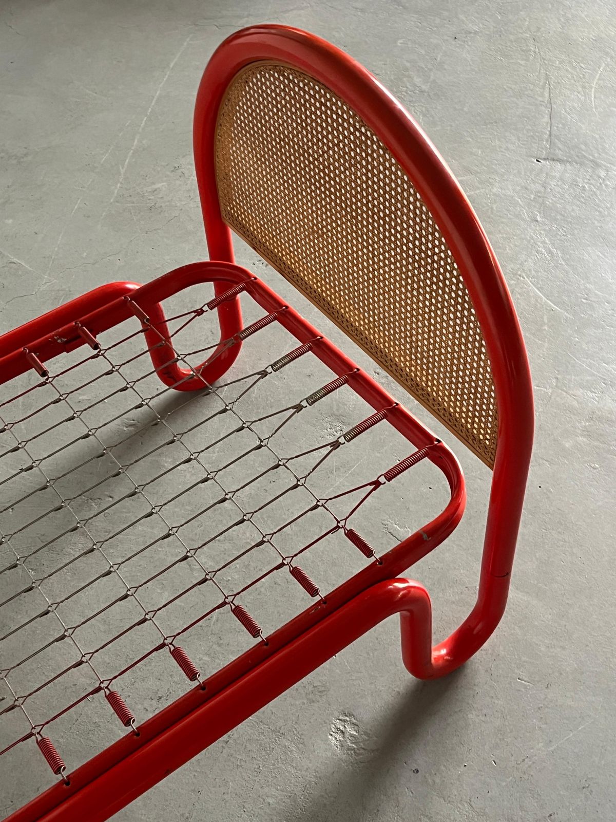 2133.0 Gae Aulenti Style Tubular Metal And Cane Bed Frame, 1960s Italy photo