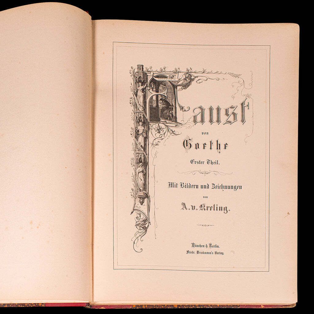 Large Volume Antique Book, Faust, Goethe, German, Illustrated Fiction, Victorian photo Home Decor
