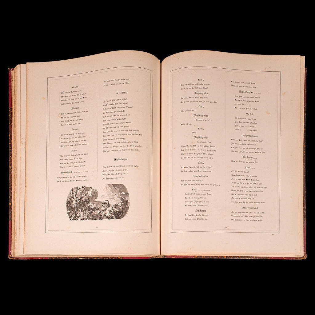 Home Decor Large Volume Antique Book, Faust, Goethe, German, Illustrated Fiction, Victorian photo