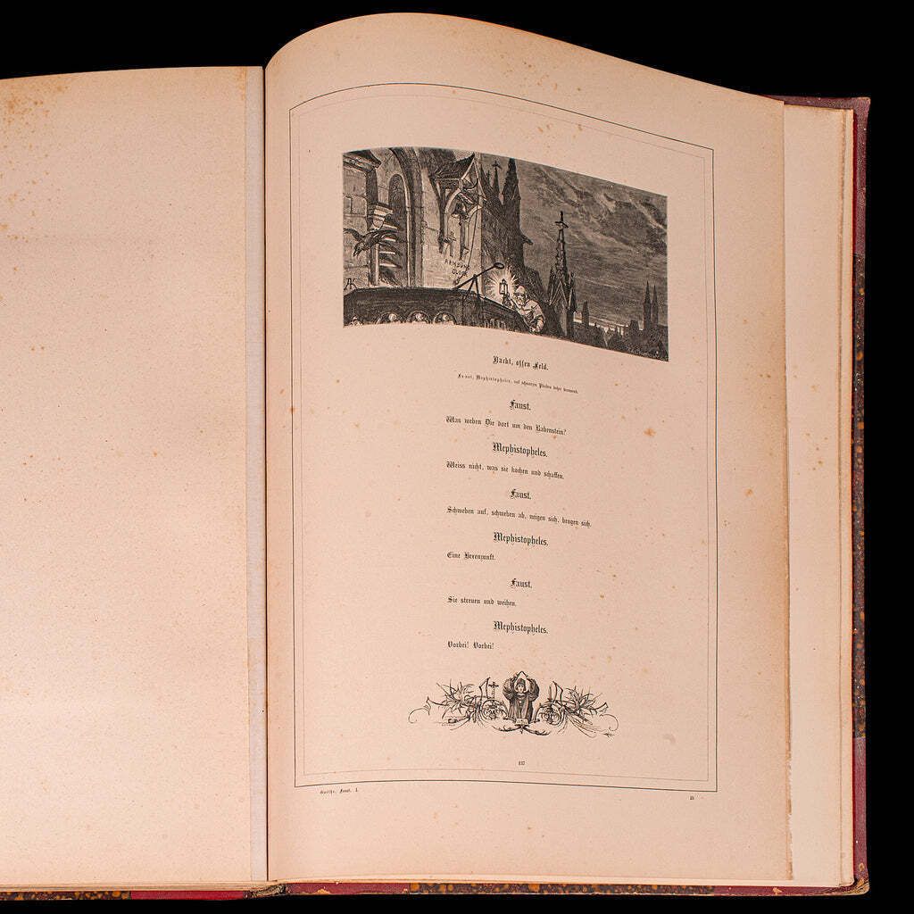 505.0 Large Volume Antique Book, Faust, Goethe, German, Illustrated Fiction, Victorian photo