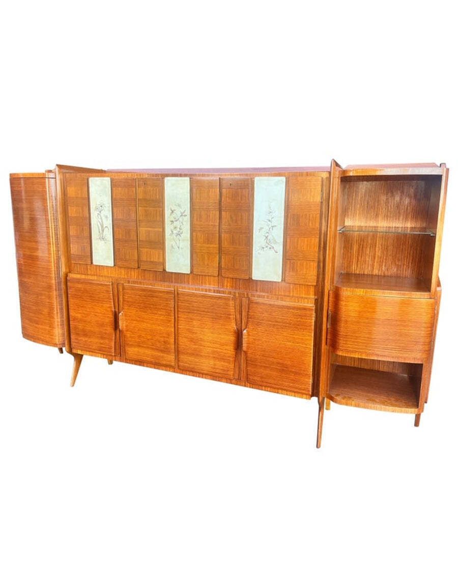 Monumental Wooden Cabinet With Parchment Panels Attr. Gio Ponti 50s  Top Vintage Design