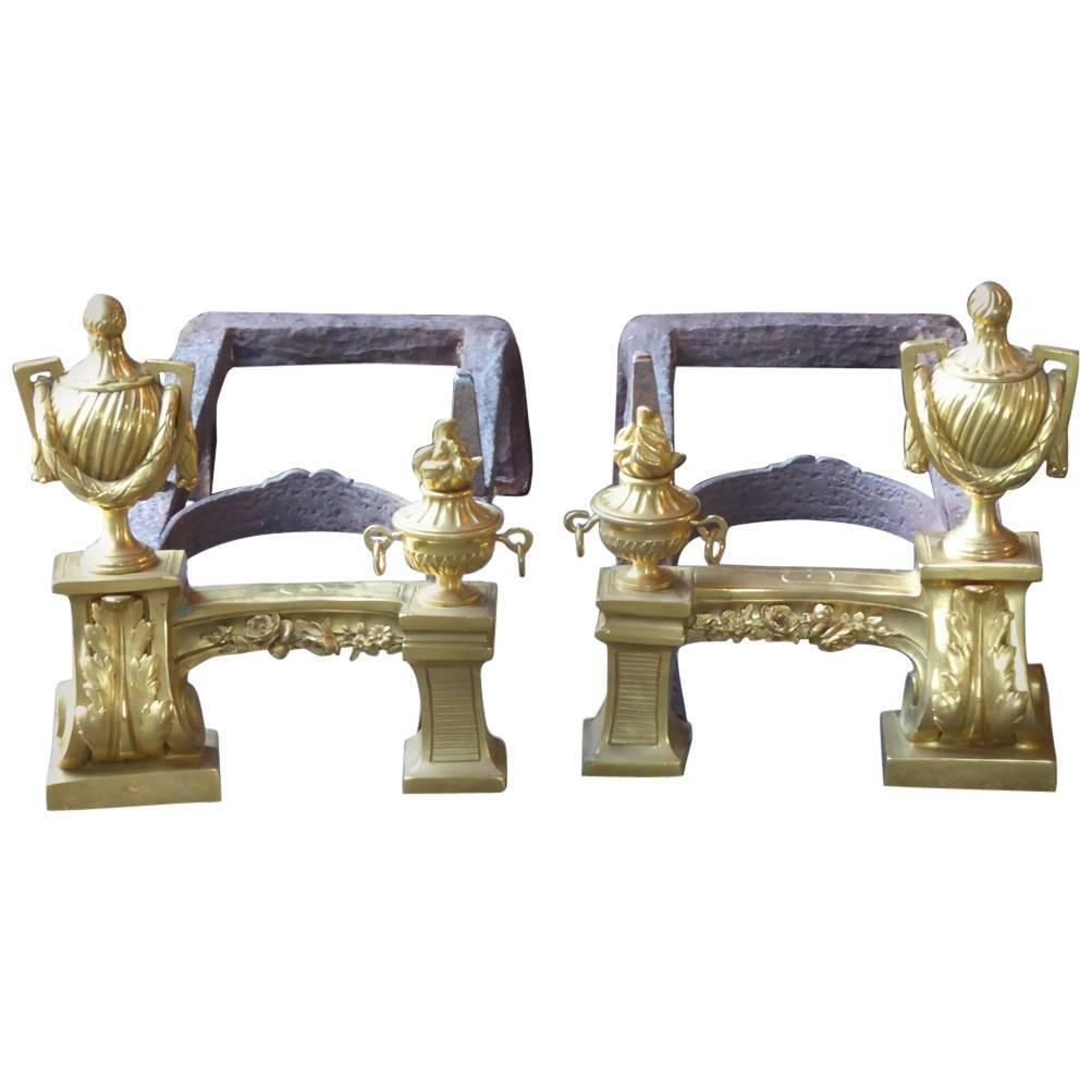 18th 19th Century French Ormolu Neoclassic Andirons