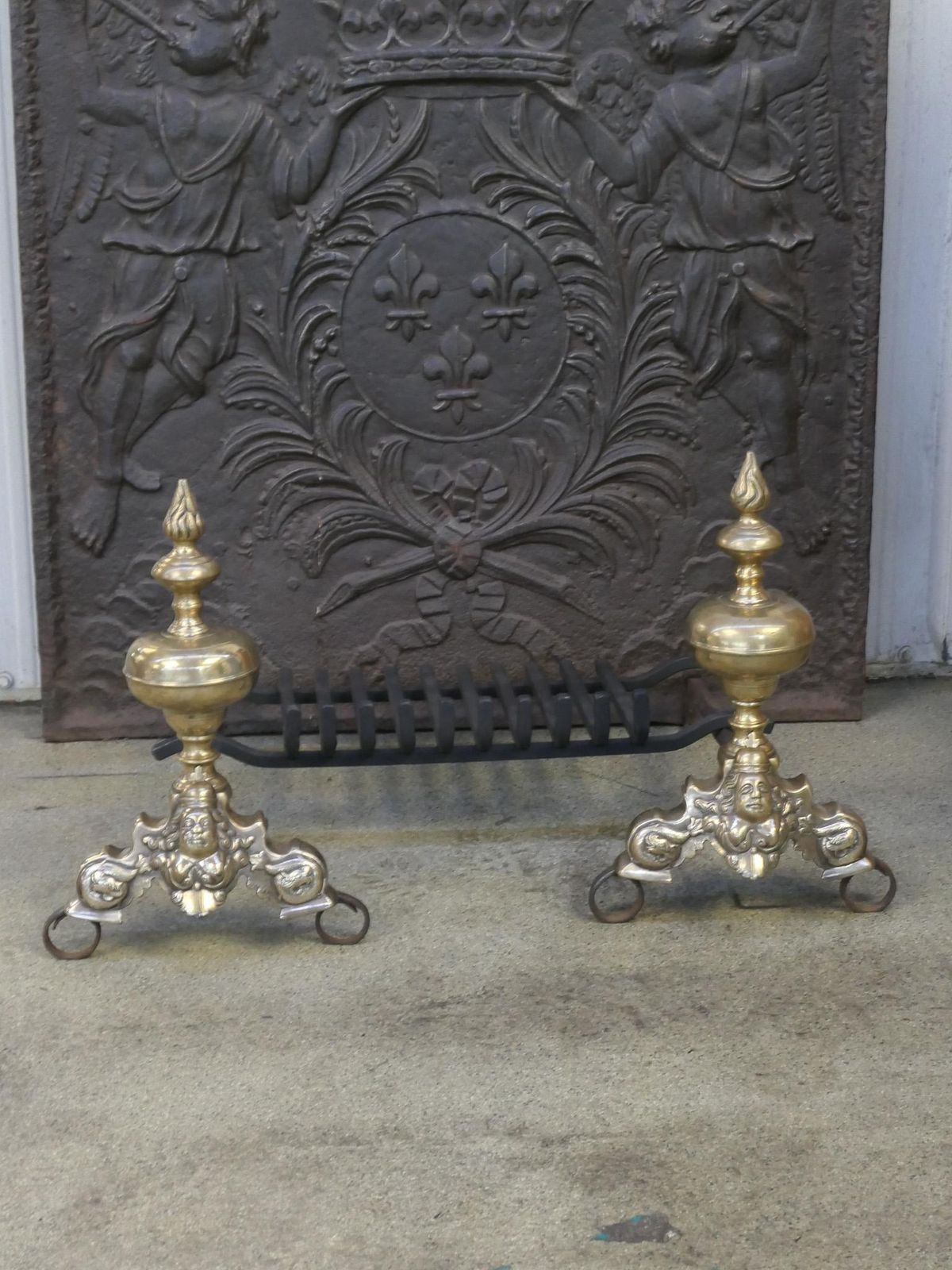 Antique French Louis XIV Period Fireplace Grate, 17th Century photo furniture