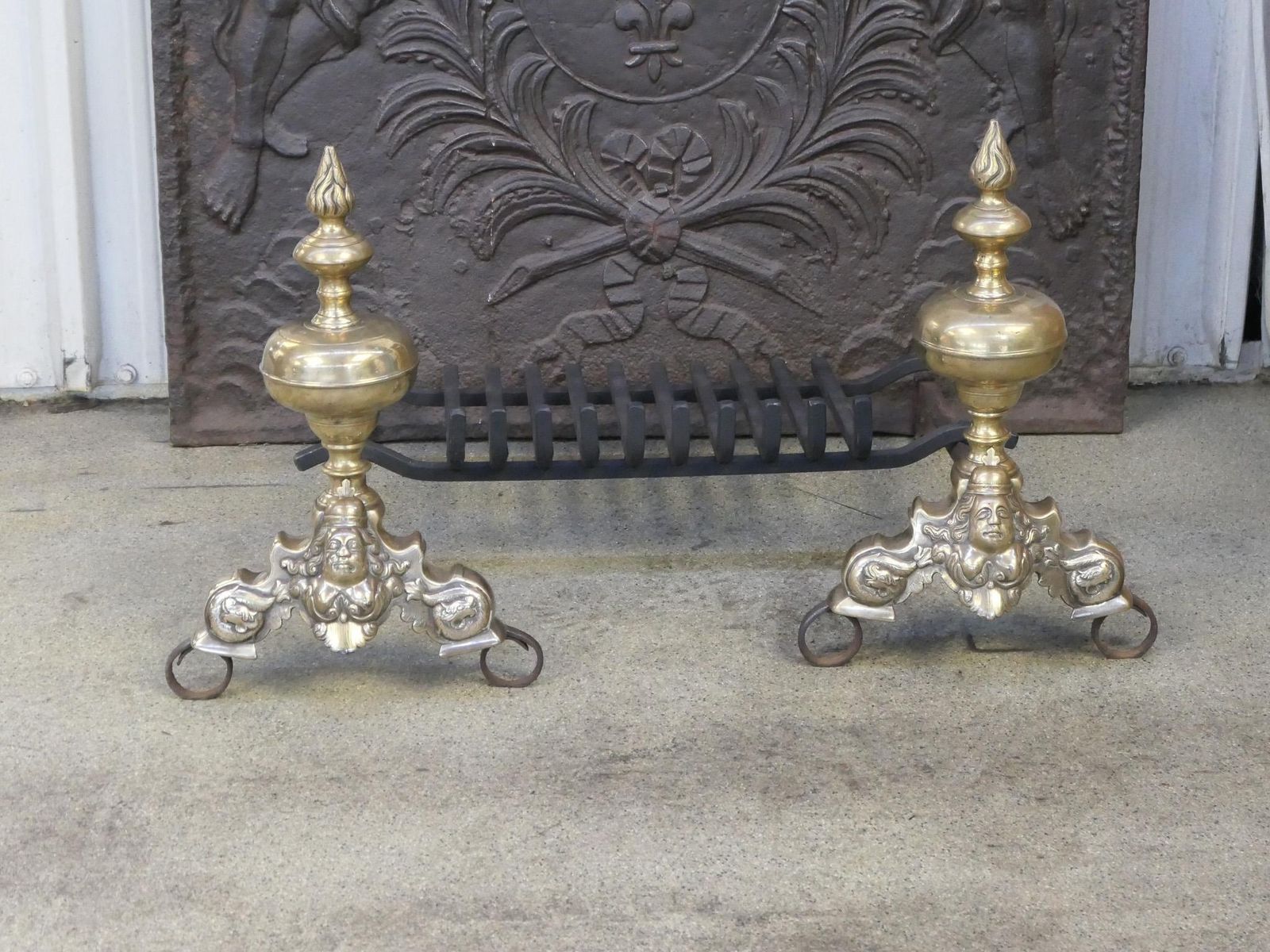 Antique French Louis XIV Period Fireplace Grate, 17th Century photo Home Fixtures