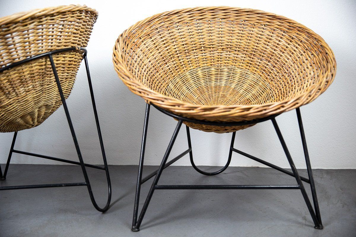 East German Wicker Lounge Chairs, 1960s, Set Of 2