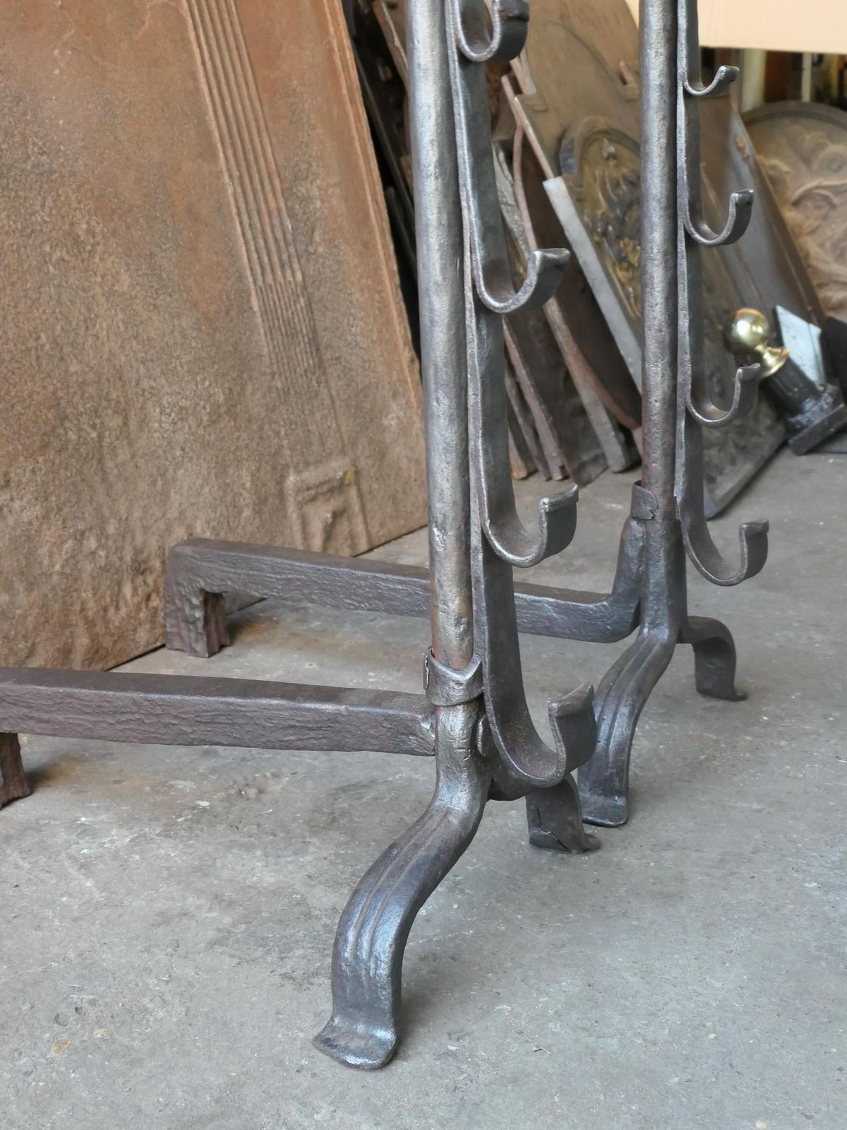 Home Fixtures Large French 17th Century Gothic Andirons Or Landiers photo