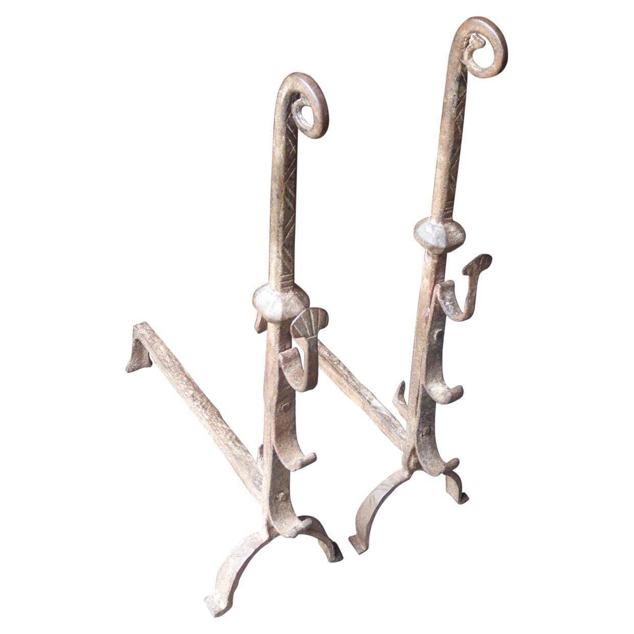 French Louis III Andirons Or Firedogs, 17th Century