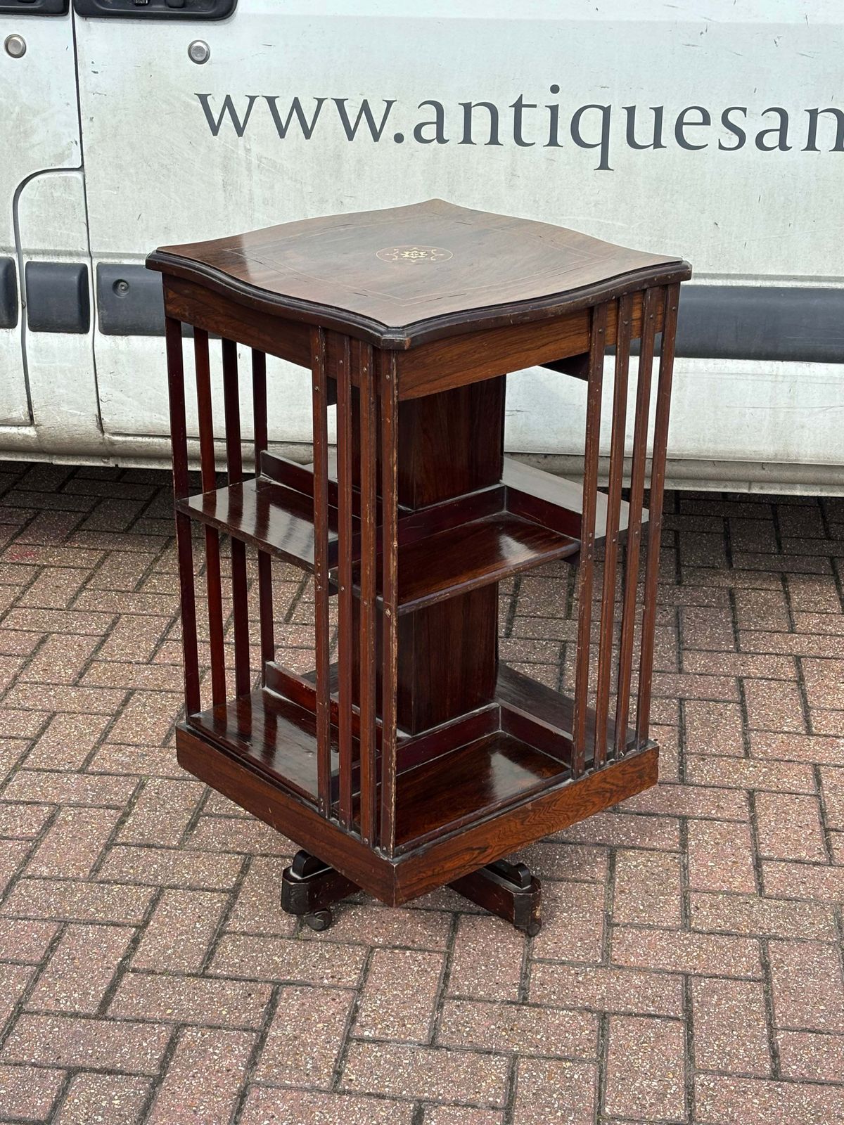 Furniture Edwardian Inlaid Mahogany Revolving Bookcase photo