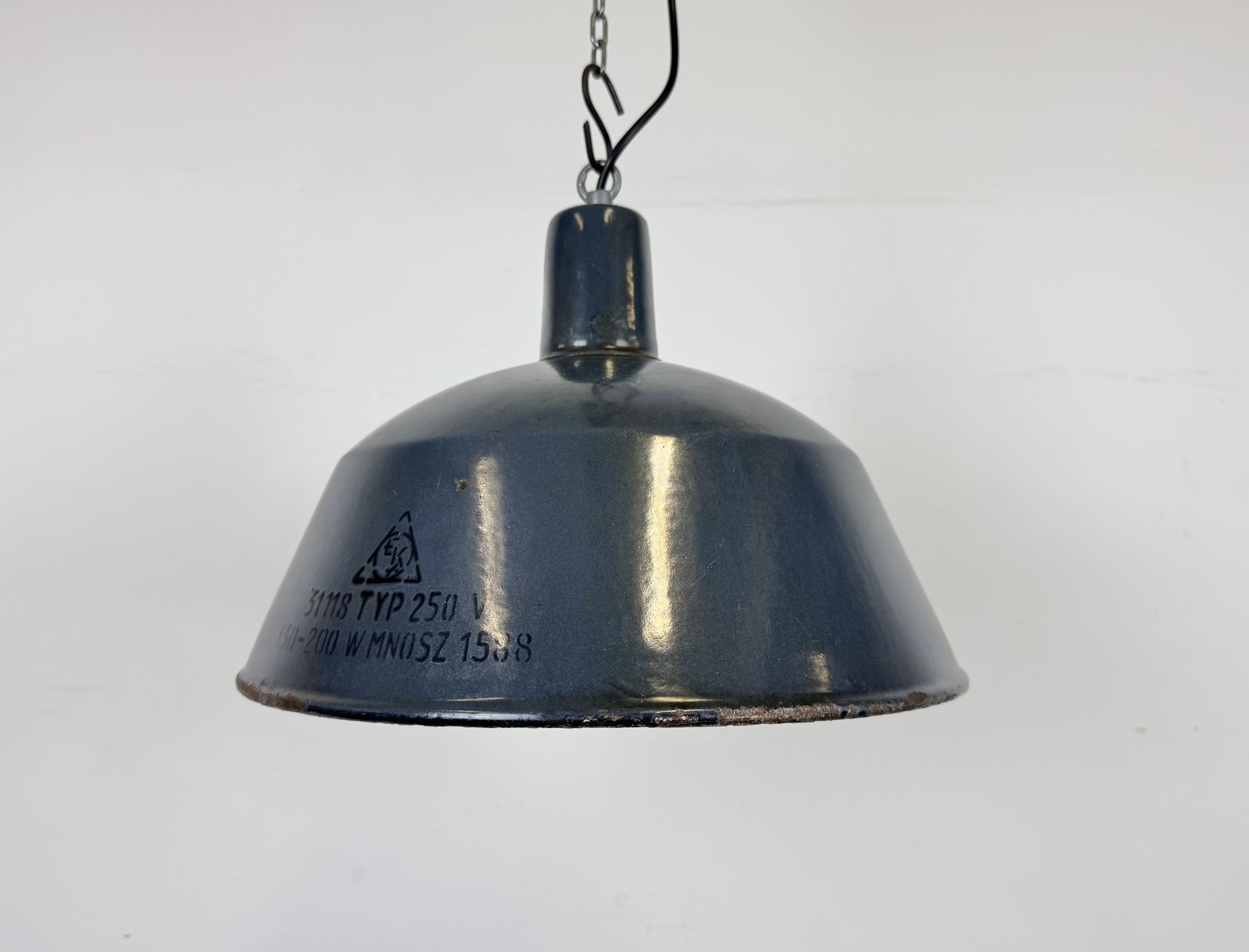 Industrial Dark Blue Enamel Pendant Lamp From Emax, 1960s photo for sale