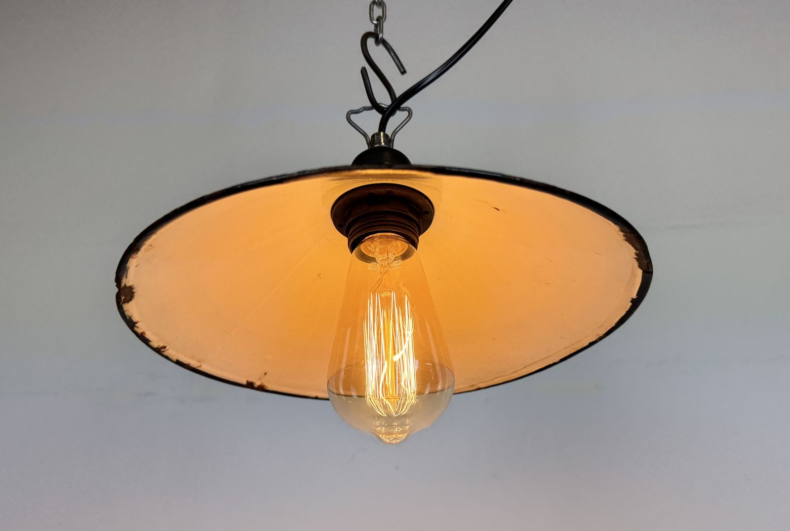Industrial Petrol Enamel Factory Pendant Lamp, 1960s photo Lighting