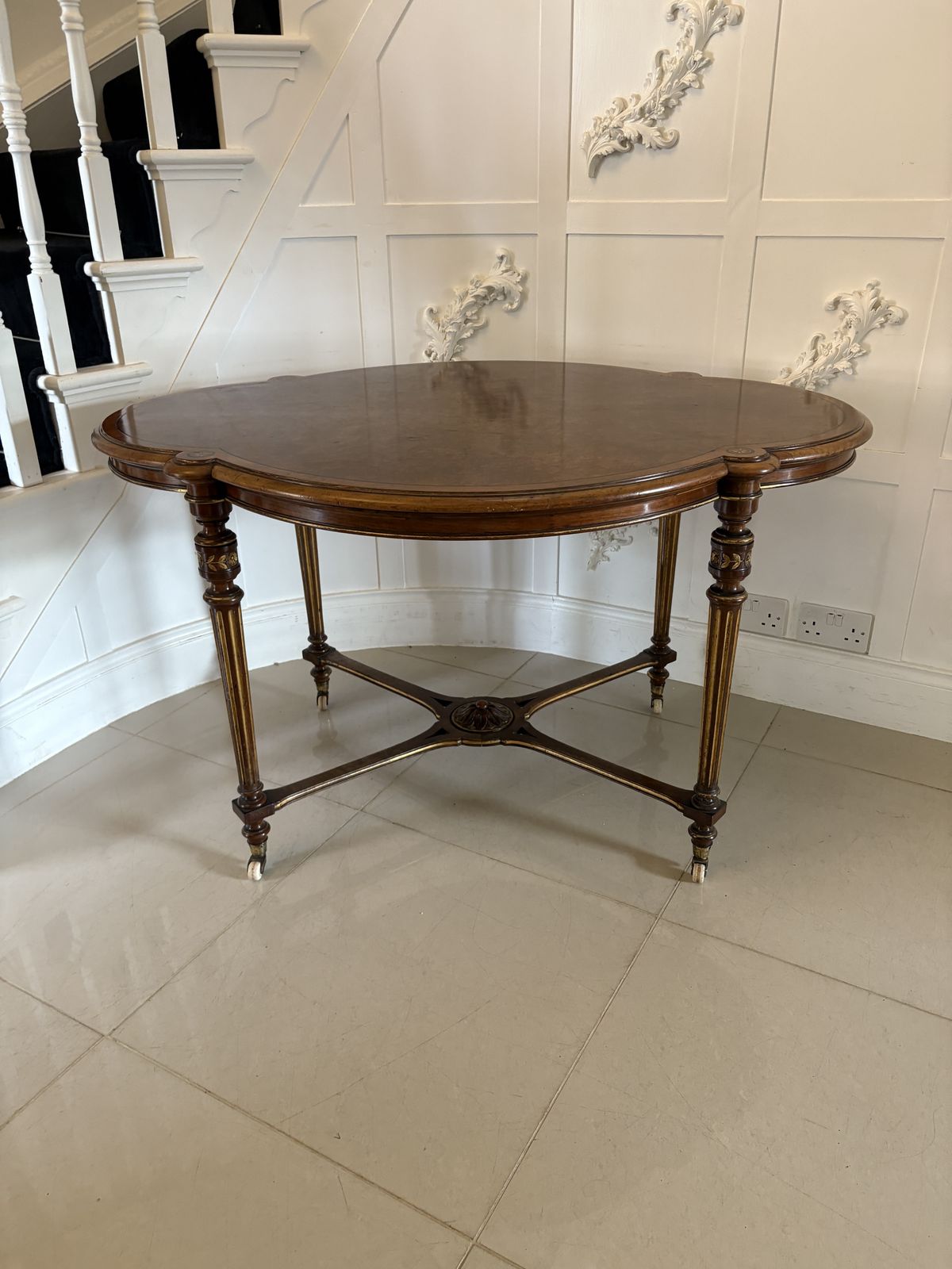 Furniture Outstanding Quality Antique 19th Century Burr Walnut Inlaid Centre Table photo