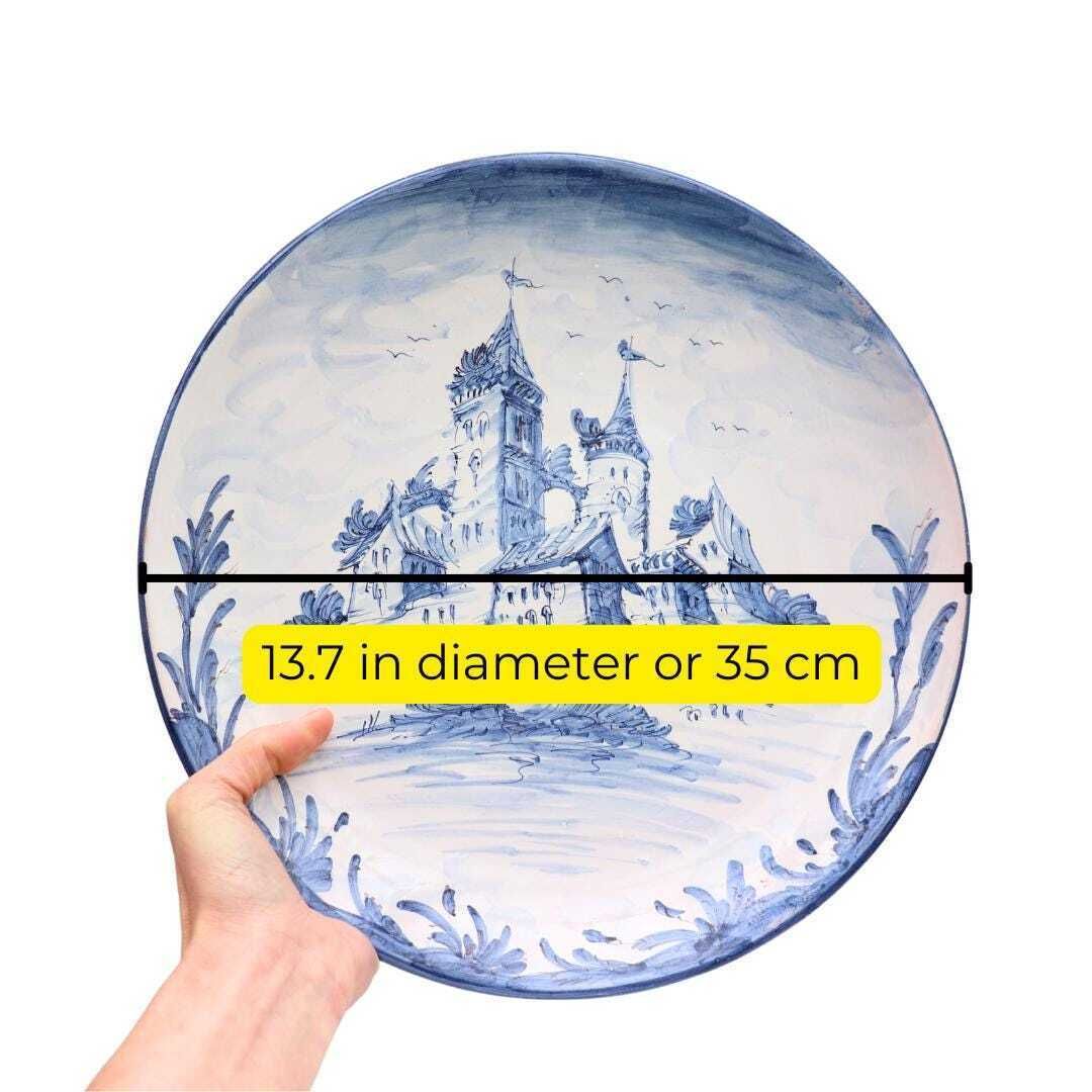 Large Albisola Italian Ceramic Hand Painted Castle Wall Plate Mediterranean Wall Decor D 13.7'' photo for sale