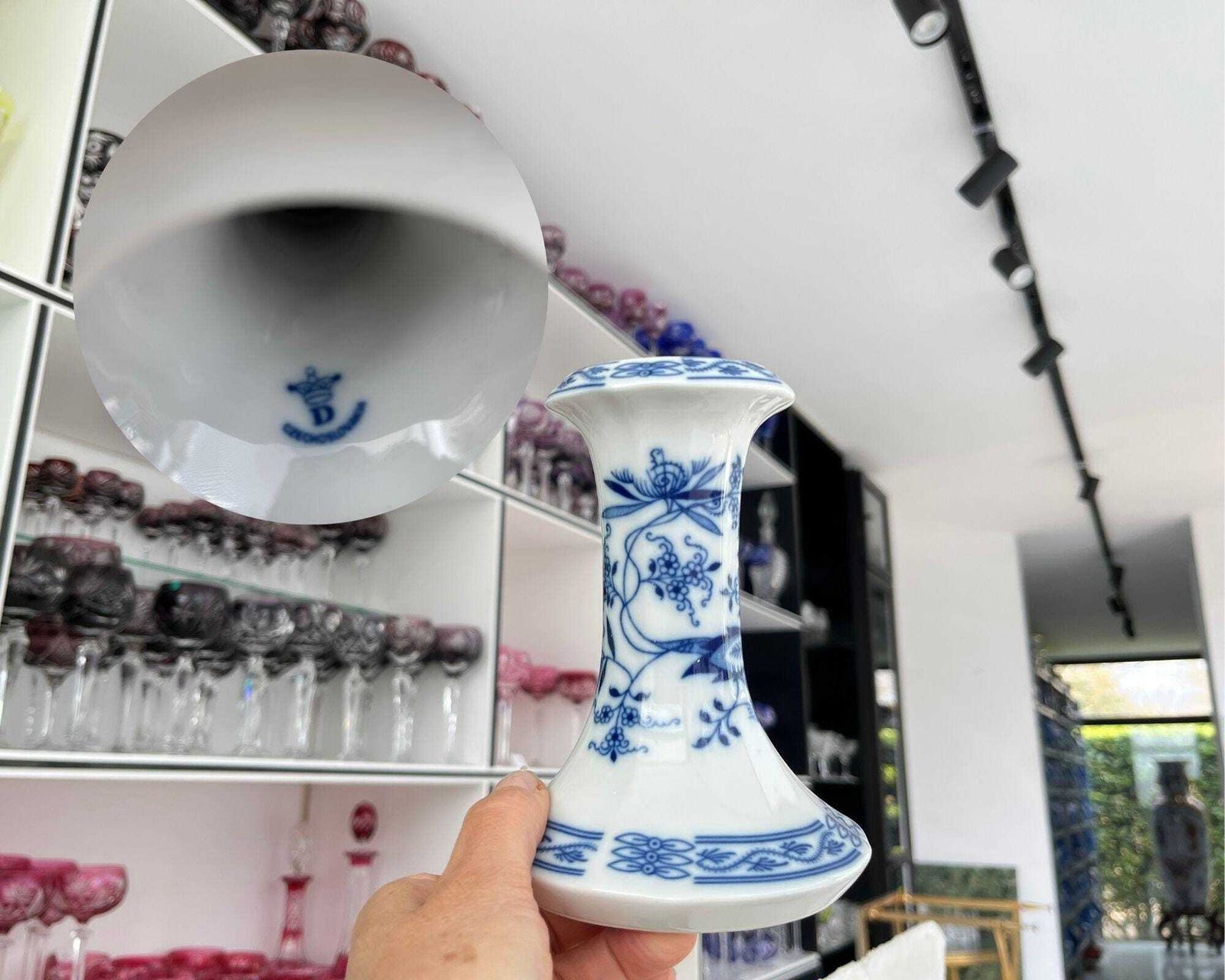 Blue Onion Candleholders | 3pcs | Blue And White Porcelain | Czechoslovakia photo vinterior