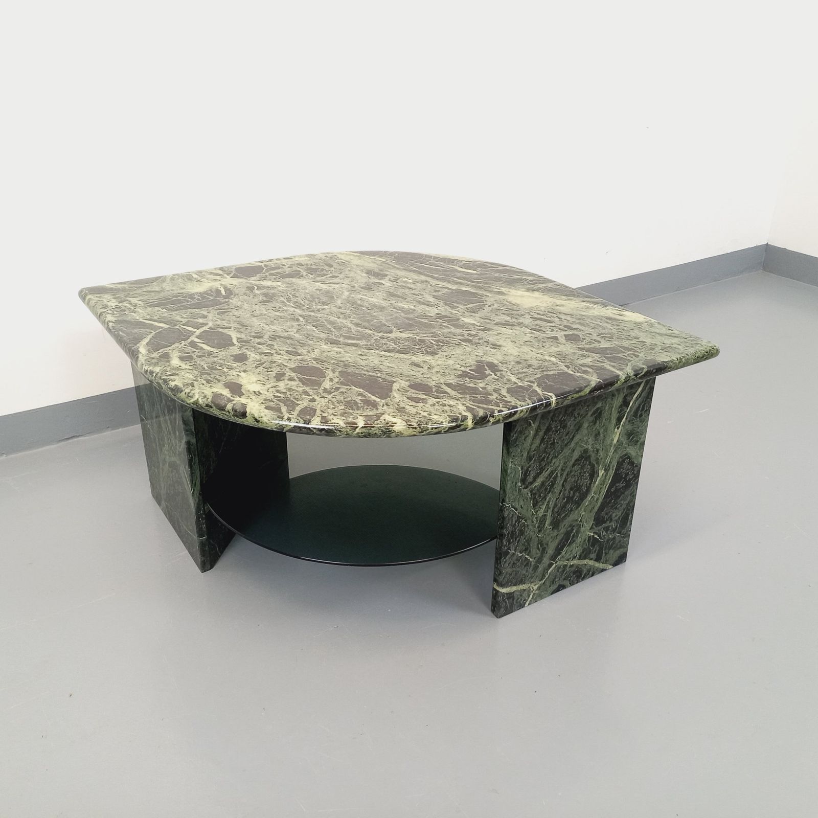 Square Coffee Table In Green Marble And Smoked Glass