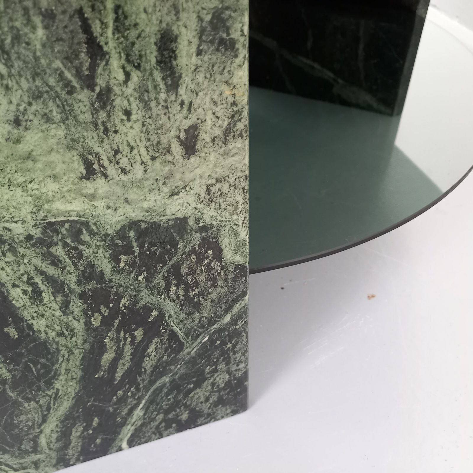 Furniture Square Coffee Table In Green Marble And Smoked Glass photo