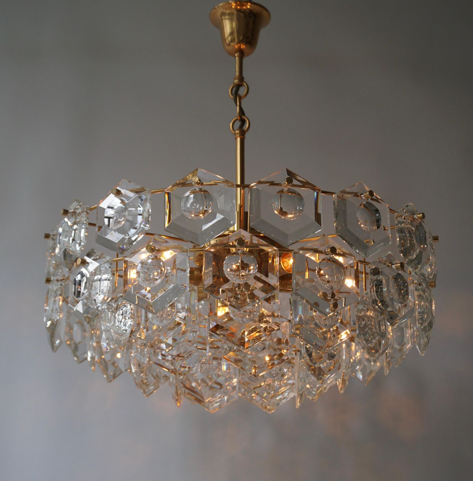 Lighting One Of Two Gold Plated Kinkeldey Crystal Chandelier, Germany, 1960s photo