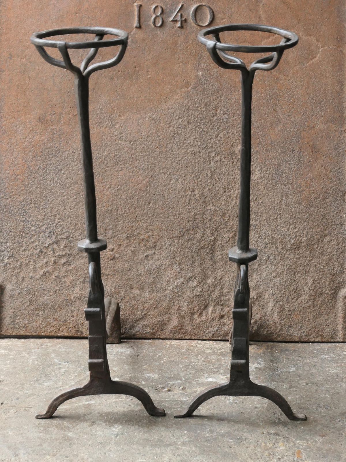 Large French 17th Century Gothic Andirons Or Landiers With Wolf Head photo furniture