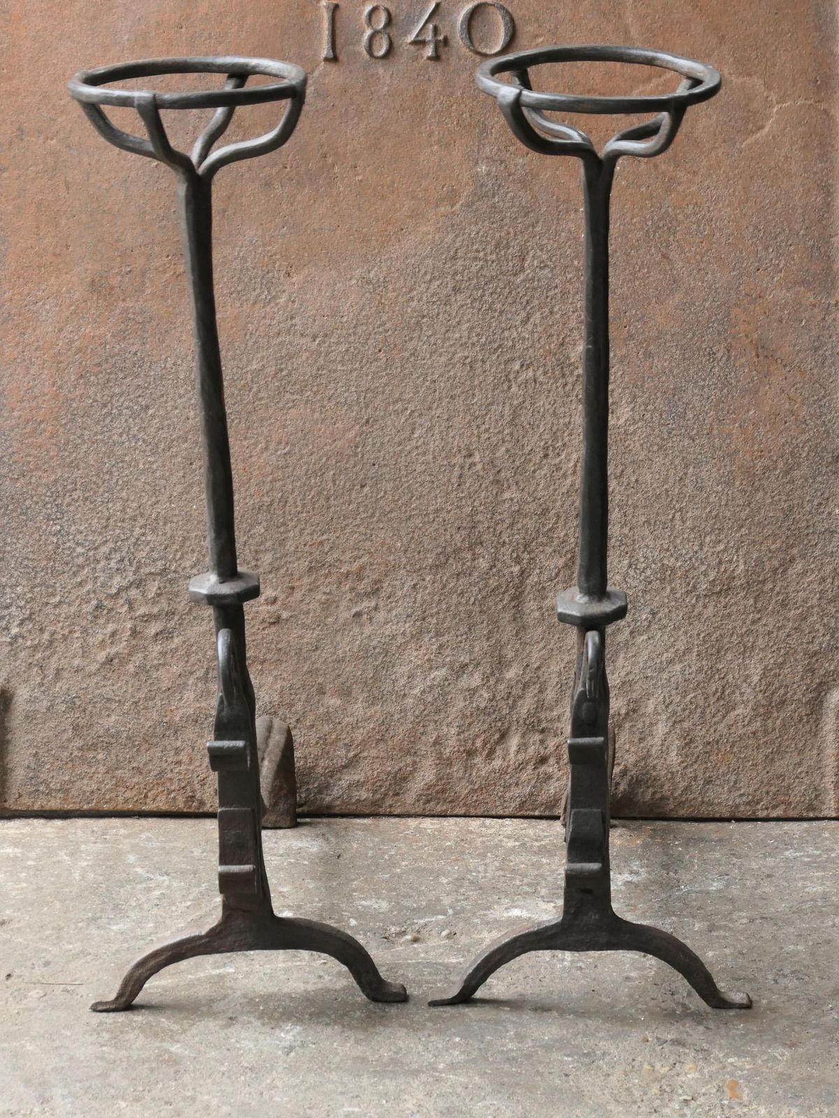 Large French 17th Century Gothic Andirons Or Landiers With Wolf Head photo Home Fixtures