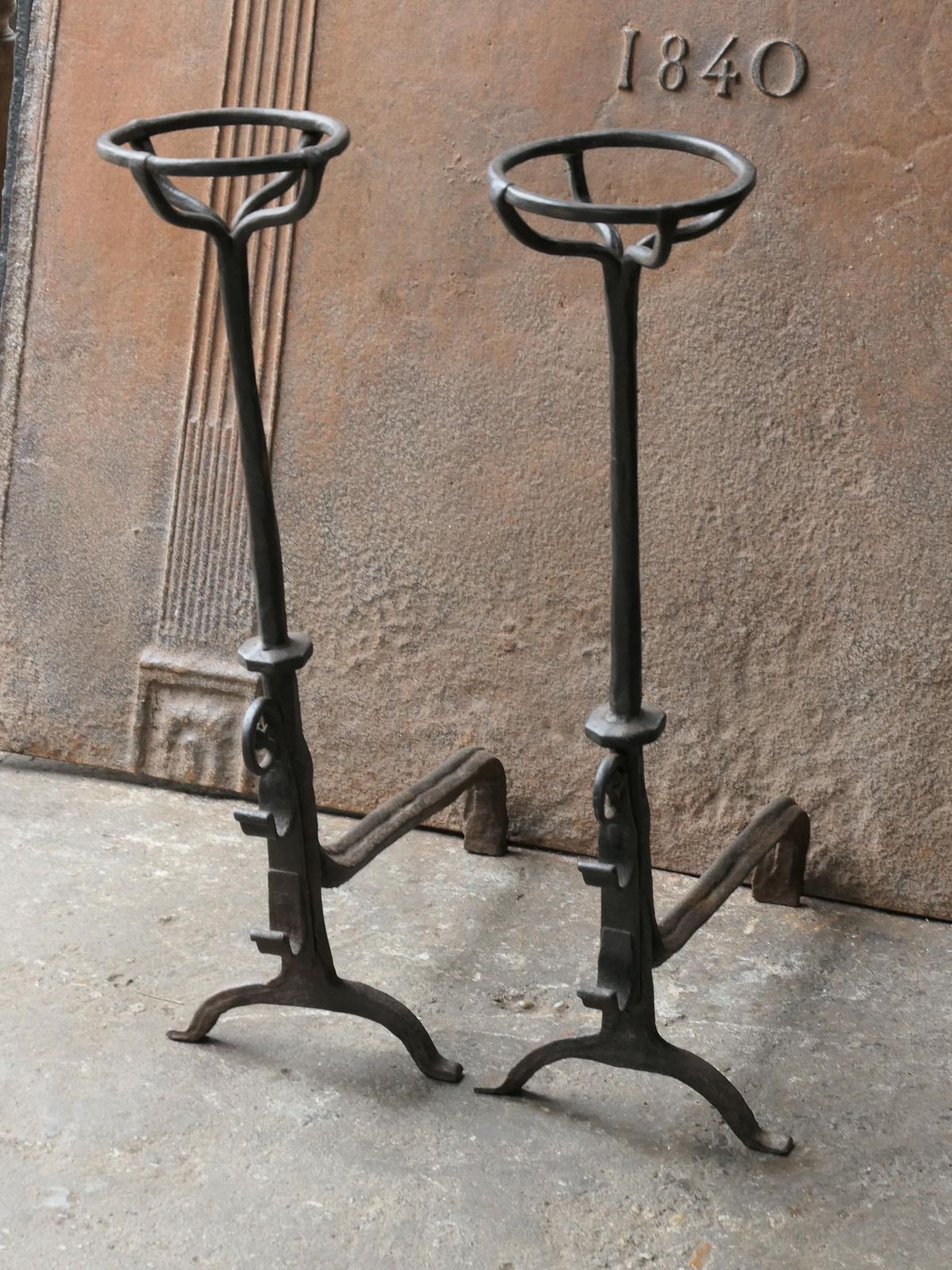 Large French 17th Century Gothic Andirons Or Landiers With Wolf Head photo vinterior