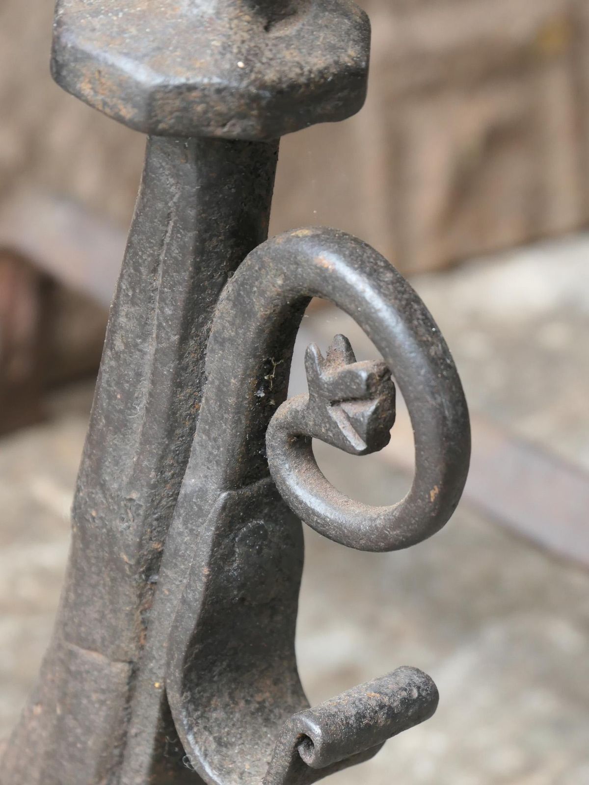 photo buy Large French 17th Century Gothic Andirons Or Landiers With Wolf Head