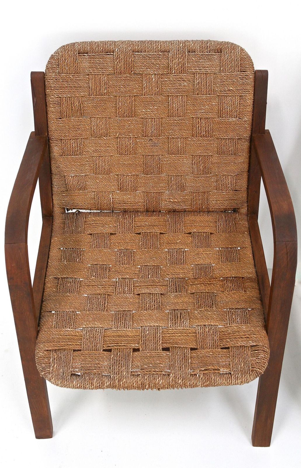 Pair Of Mid Century Armchairs With Woven Rope, Audoux   Minnet, Fr Ca. 1950 photo 2280.0