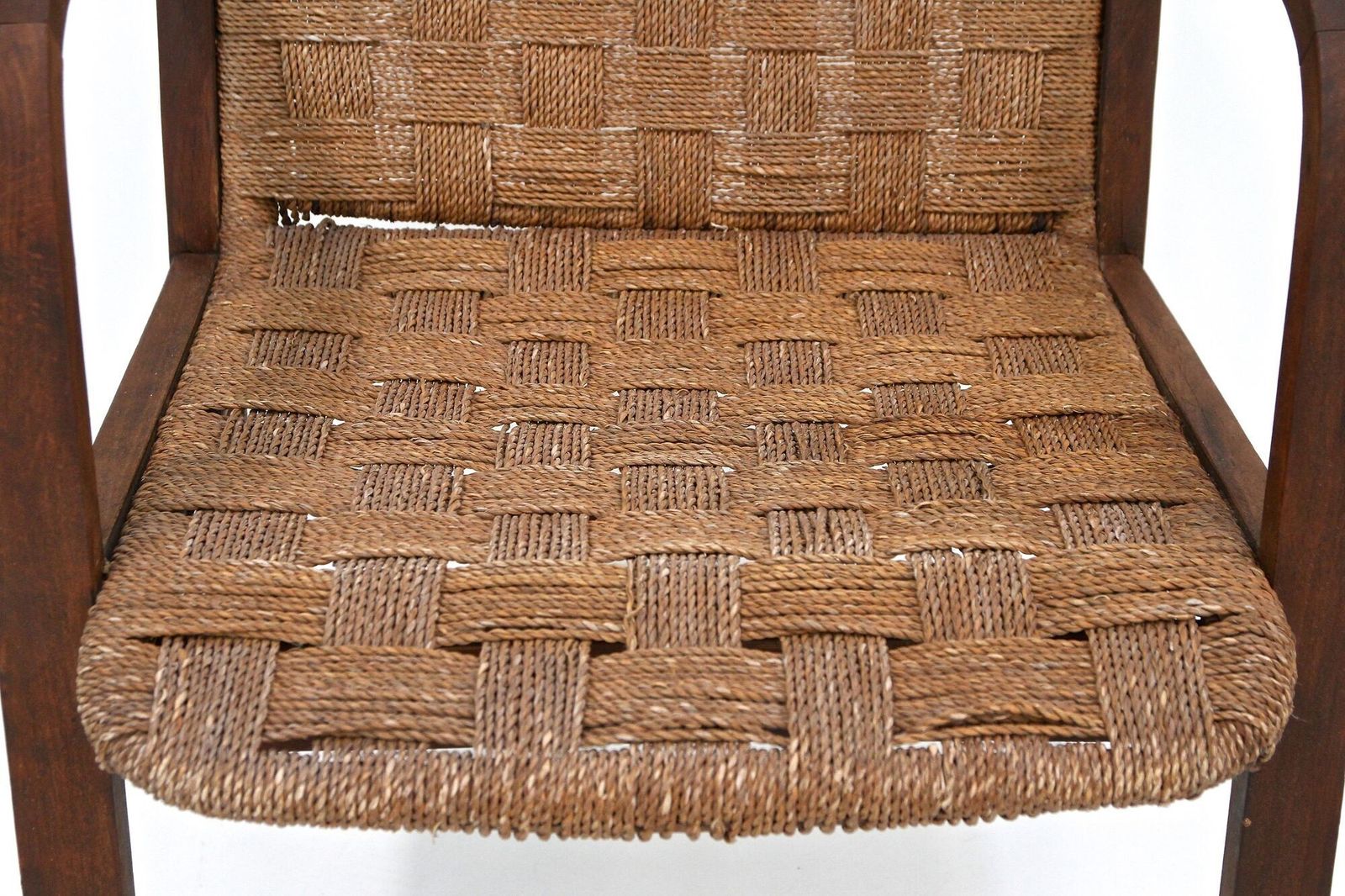 photo furniture Pair Of Mid Century Armchairs With Woven Rope, Audoux   Minnet, Fr Ca. 1950