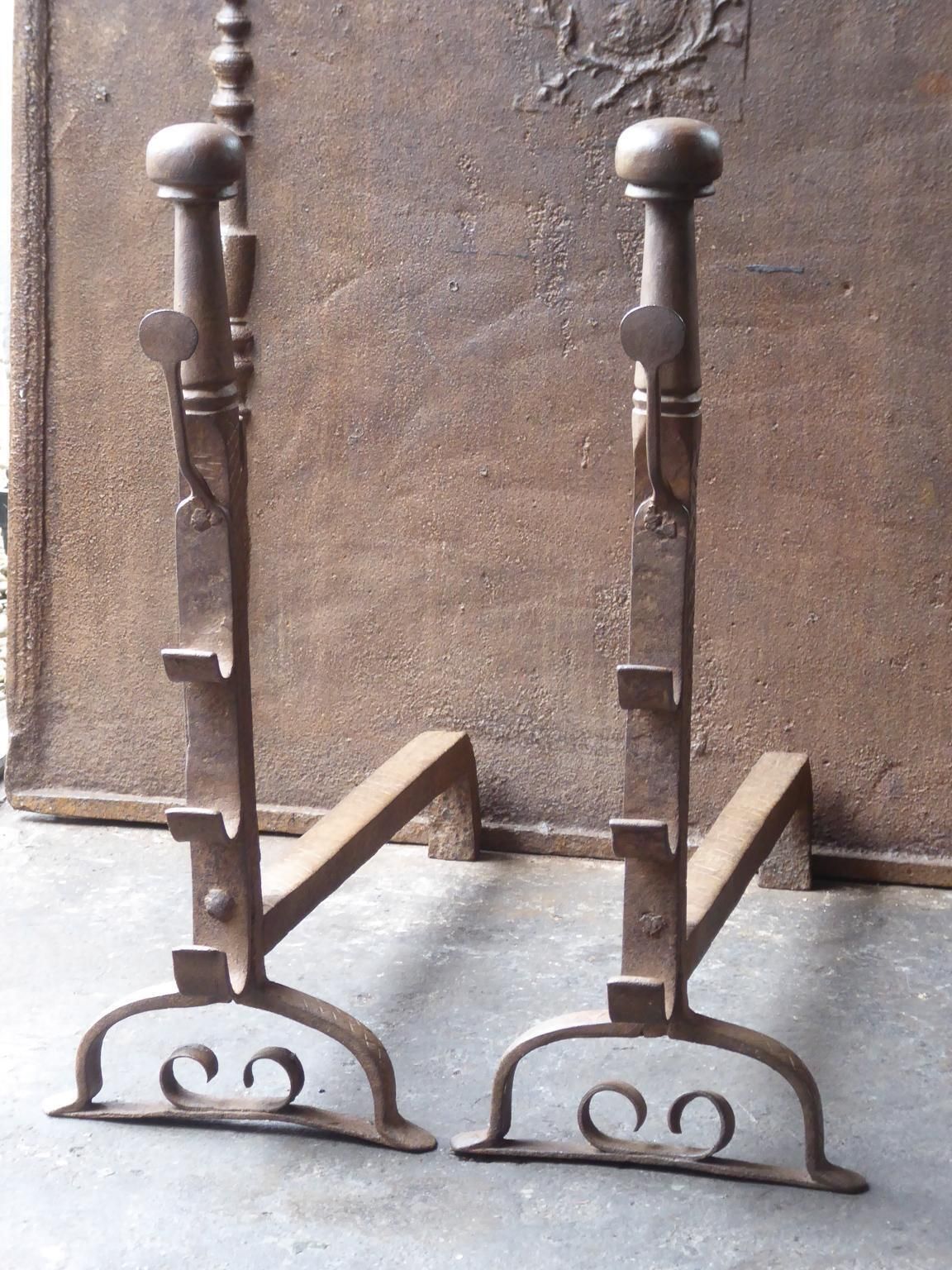 17th Century French Louis XIII Andirons Or Firedogs photo for sale