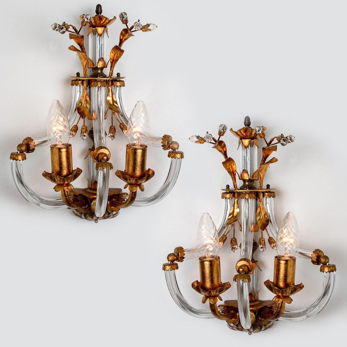 photo furniture Pair Of Crystal Glass Gilt Brass Wall Lights By Palwa, 1960s