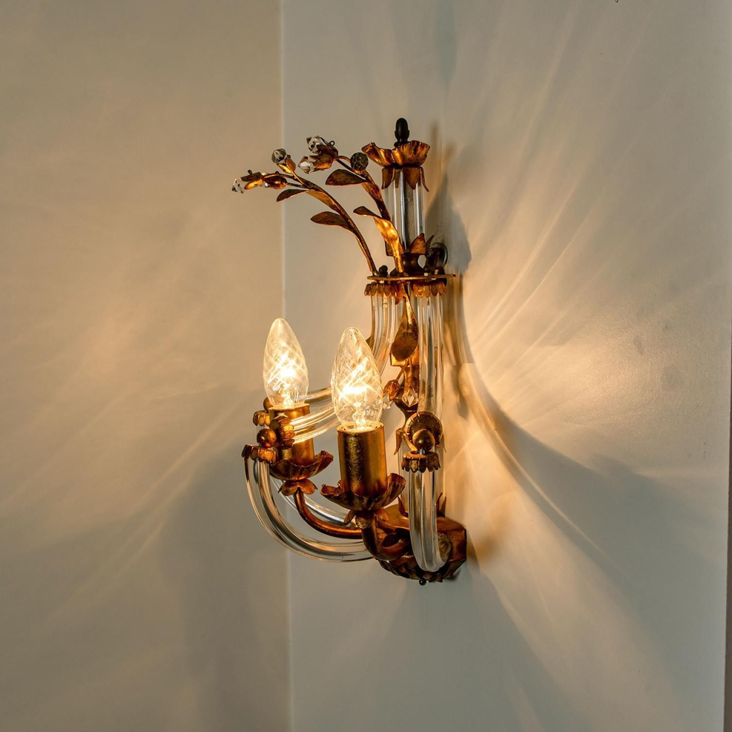 photo vinterior Pair Of Crystal Glass Gilt Brass Wall Lights By Palwa, 1960s