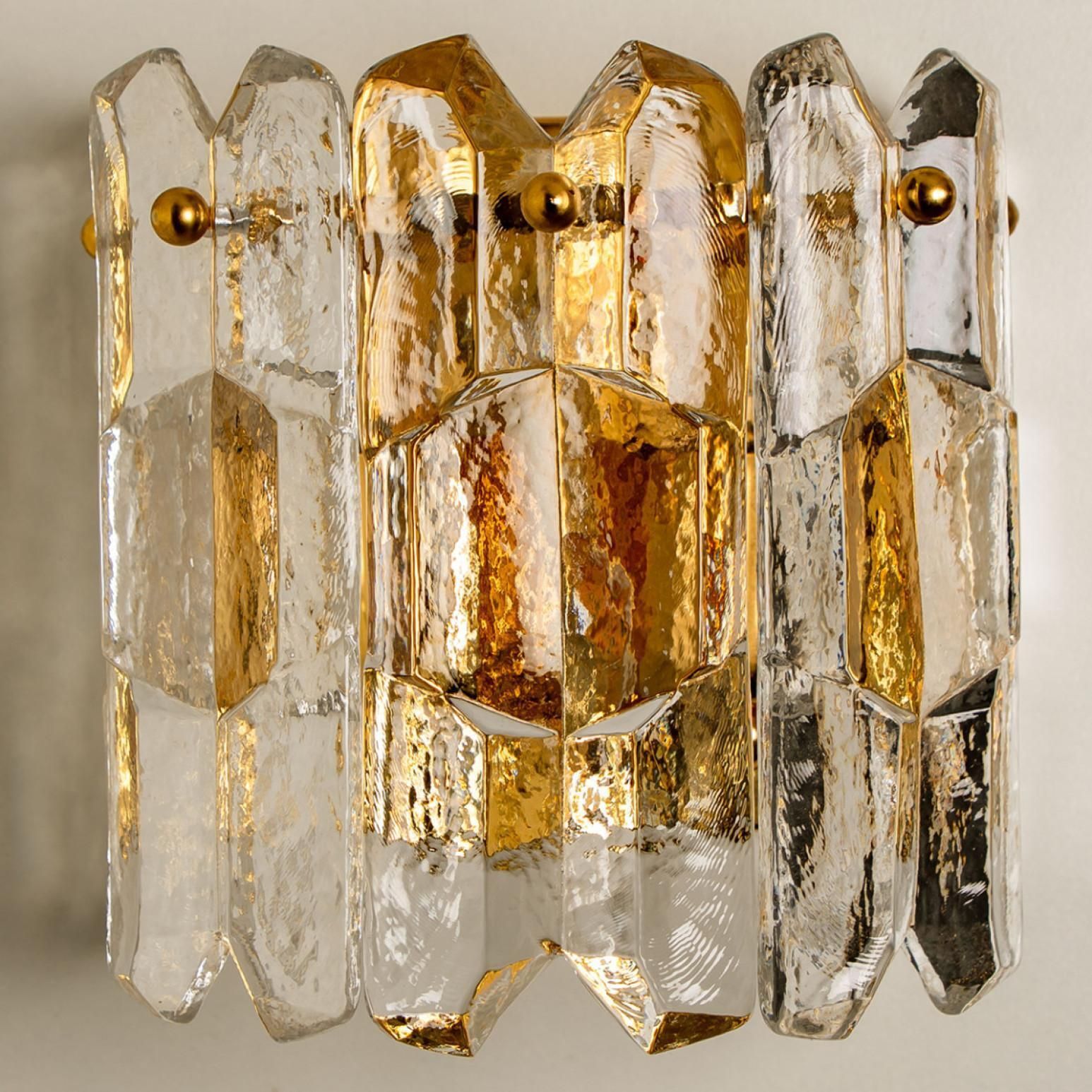Set Of 5 J.T. Kalmar 'Palazzo' Wall Light Fixtures Brass And Glass photo 19590.0