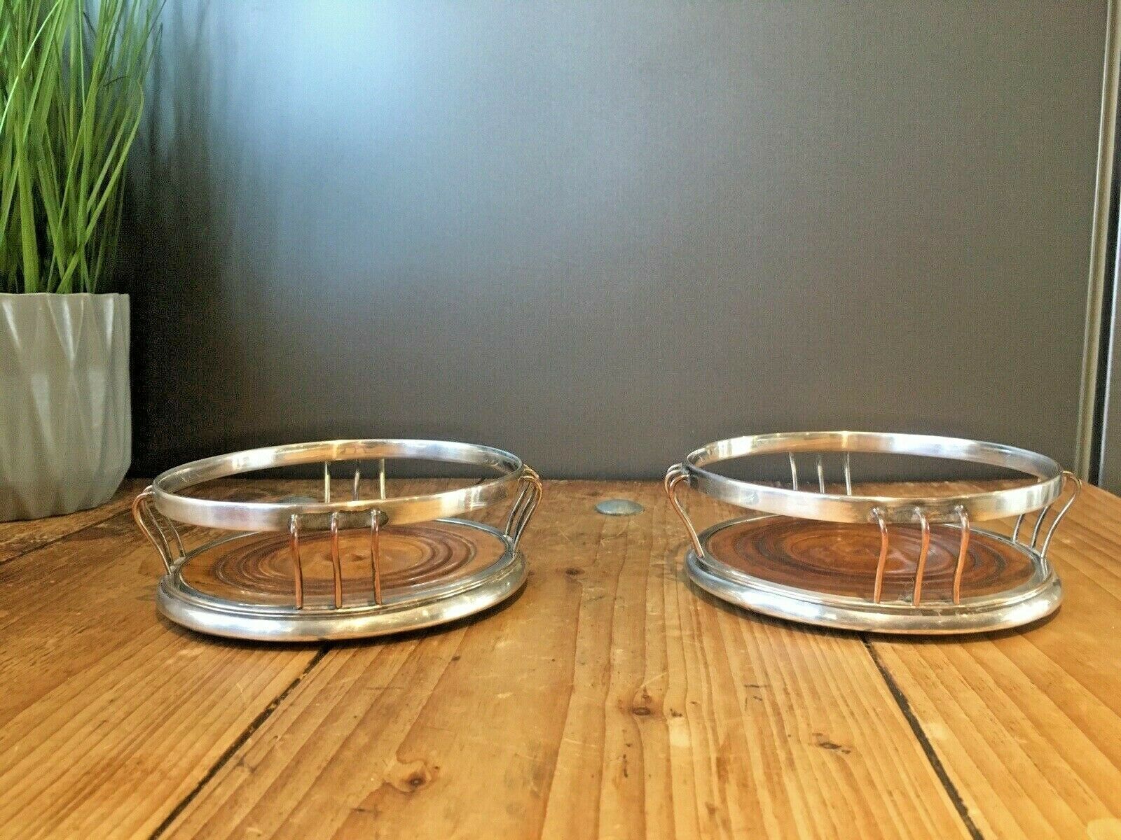 photo for sale Pair Of Antique Georgian Silver Plated Copper Wire Champagne Wine Bottle Coaster
