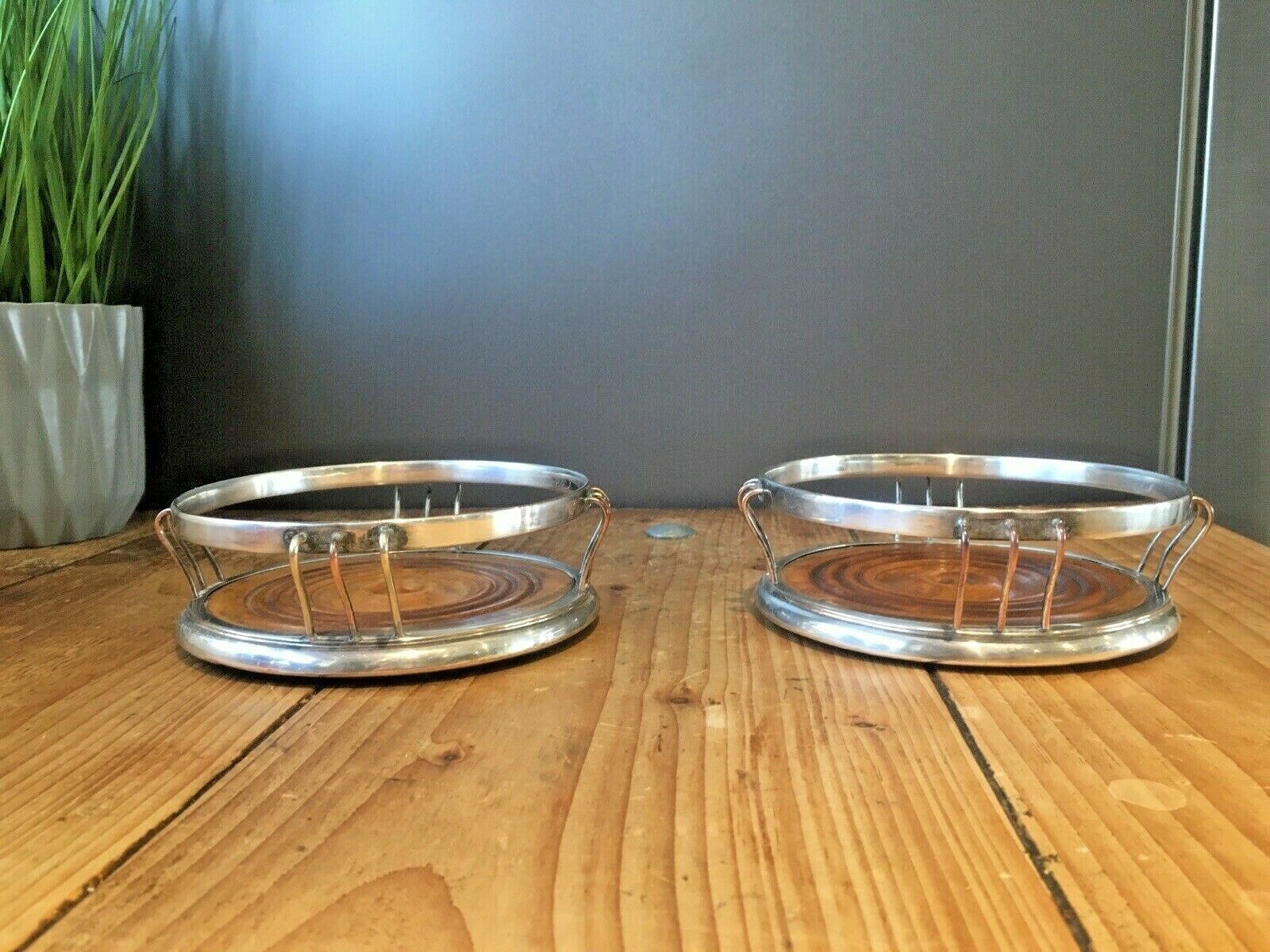 180.0 Pair Of Antique Georgian Silver Plated Copper Wire Champagne Wine Bottle Coaster photo