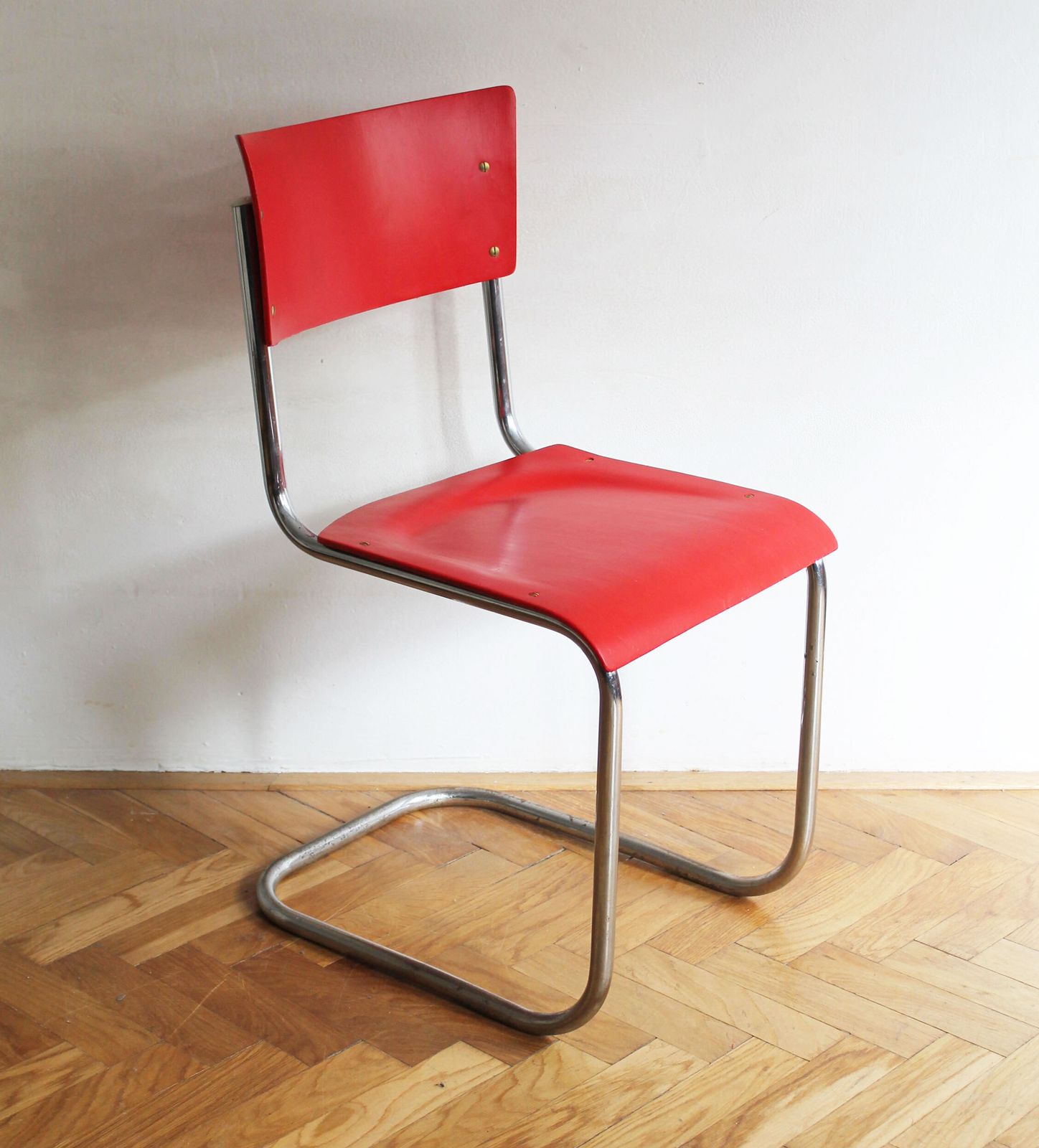 Bright Red 1950's Modernist Cantilevered Chair photo furniture